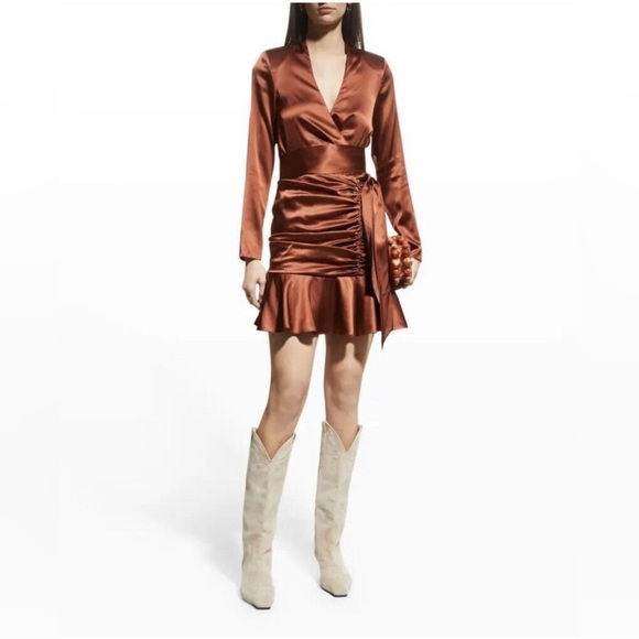 Veronica Beard Orange Ruched Wrap Dress - Picture 6 of 14